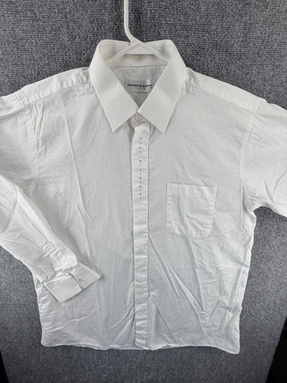 Balmain 110 Cotton Geometric White Button Up Long Sleeve Mens Pocket Shirt Adult